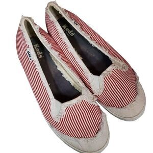 Keds Women's Red White Striped CH Railroad Low Top Slip-On Sneakers Size 9.5